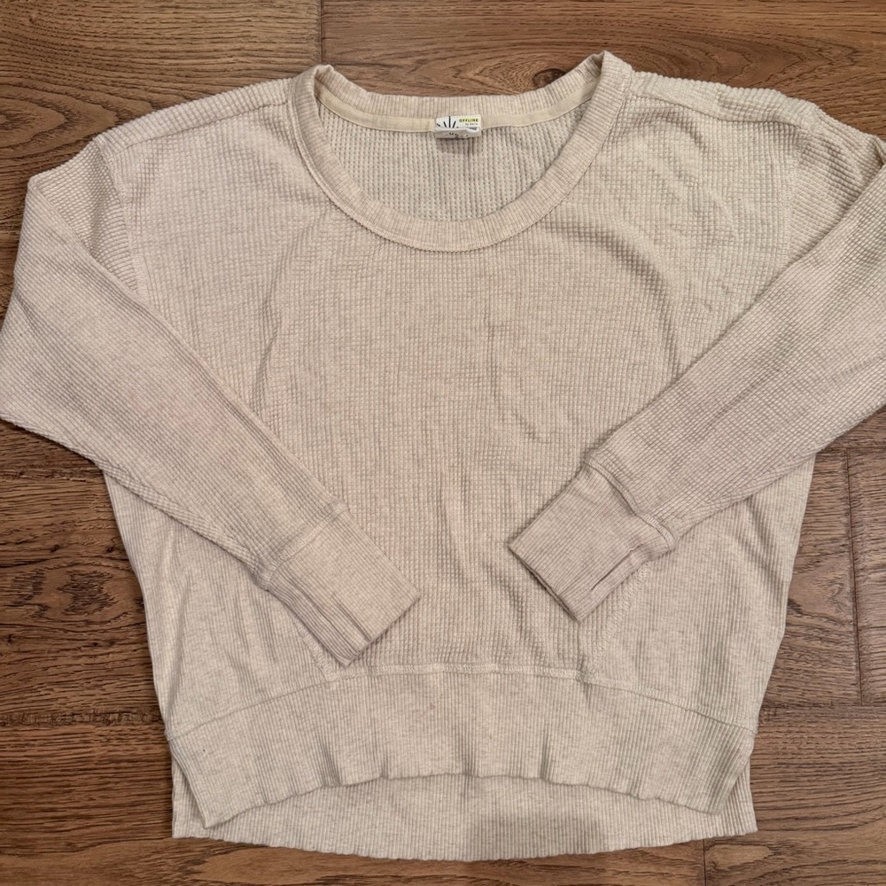 NWOT Offline by Aerie XXS Oversized Waffle Knit Long Sleeve Shirt Top Thermal